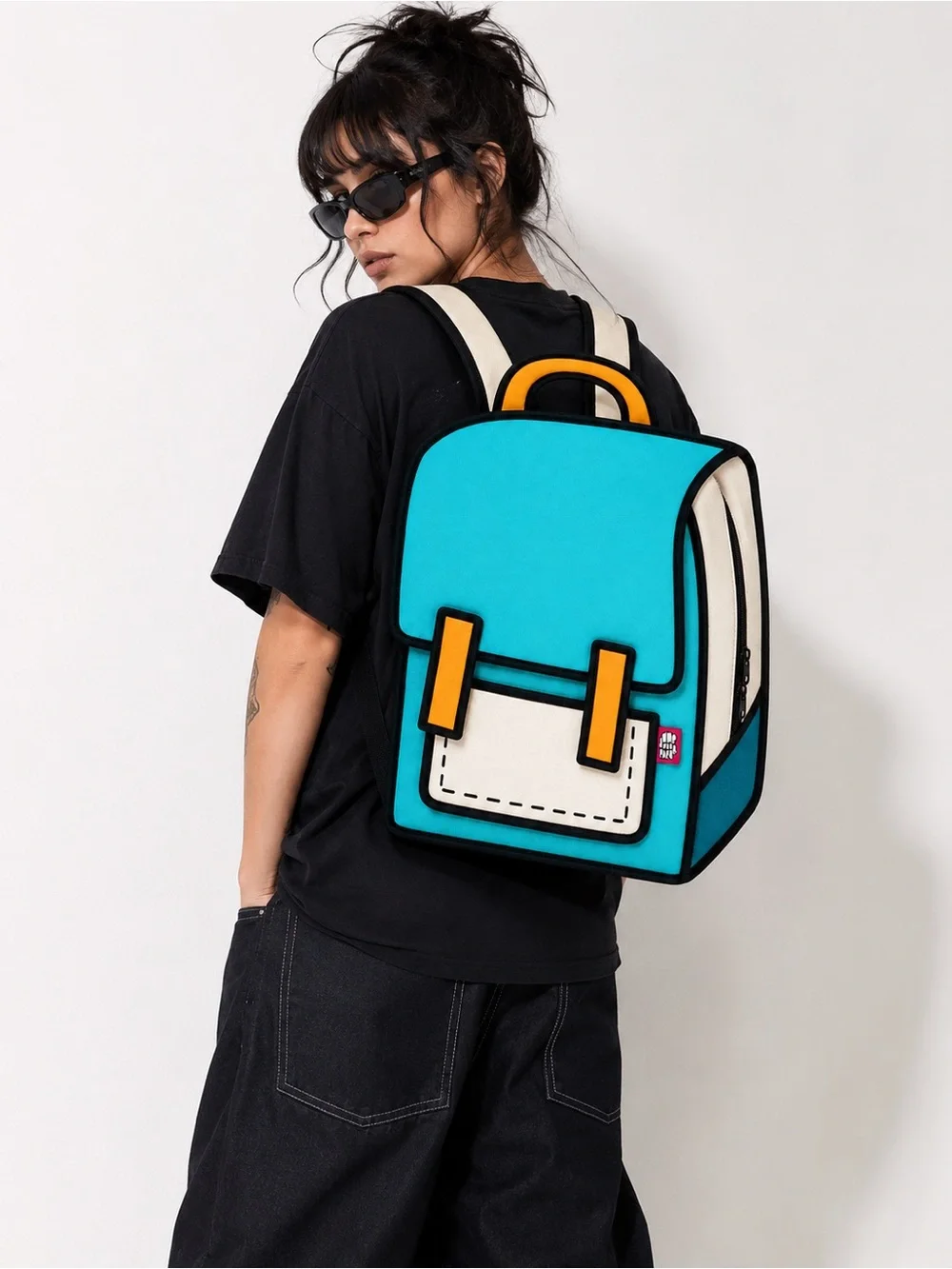 JumpFromPaper Adventure 2D Cartoon Backpack Turquoise Orange Optical Illusion